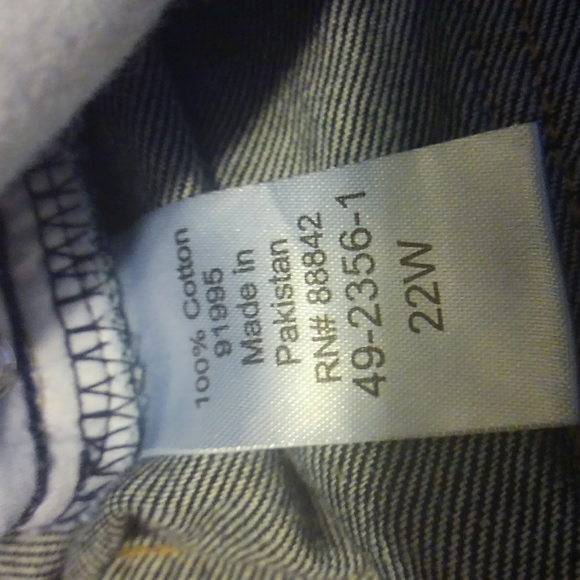 Woman Within Cotton Denim Blue Jeans with Elastic Waistband Inserts 22W - Picture 6 of 8